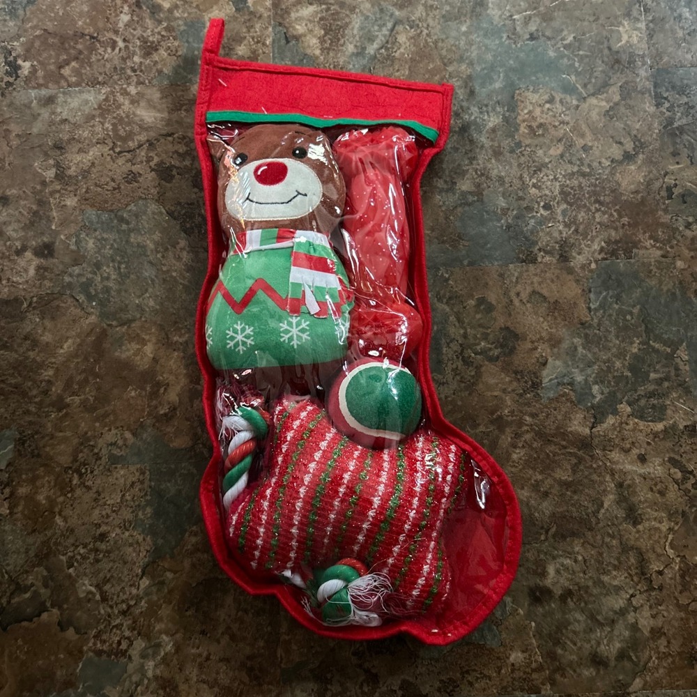 Vibrant Life Dog Toy Red Christmas Stocking With 5 Chewy Toys Rope